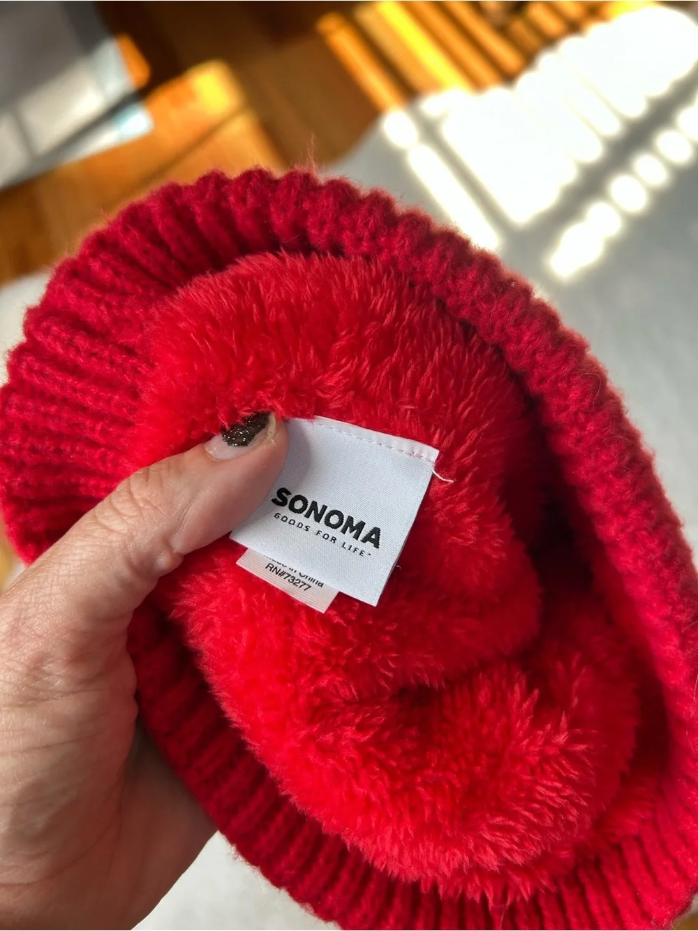 Sonoma Red Knit Pom Beanie Hat for Women